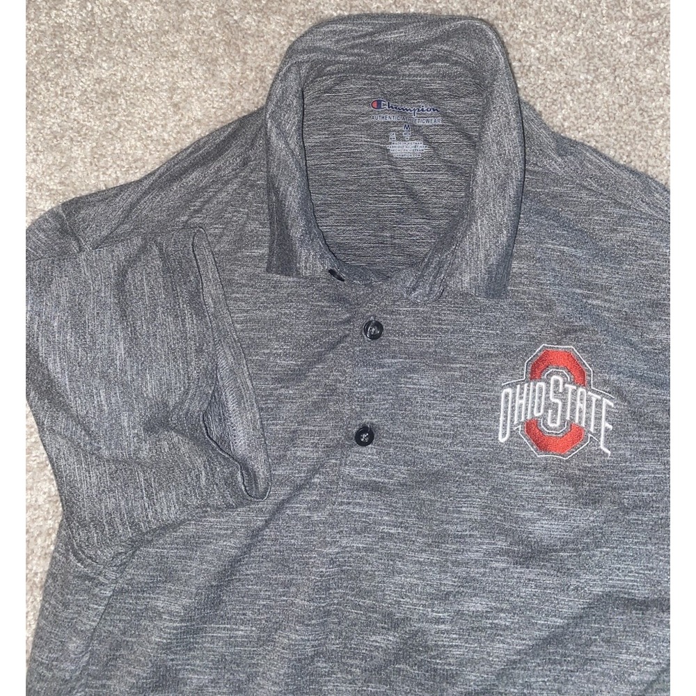 Ohio State Buckeyes Shirt Mens Medium Gray Polo Performance Champion NCAA Preppy